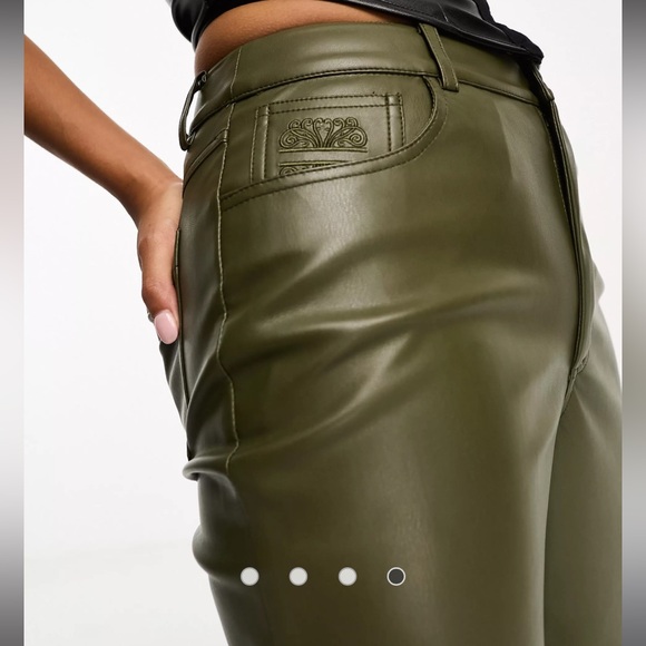 Never Fully Dressed Petite PU pants in khaki - Picture 4 of 5